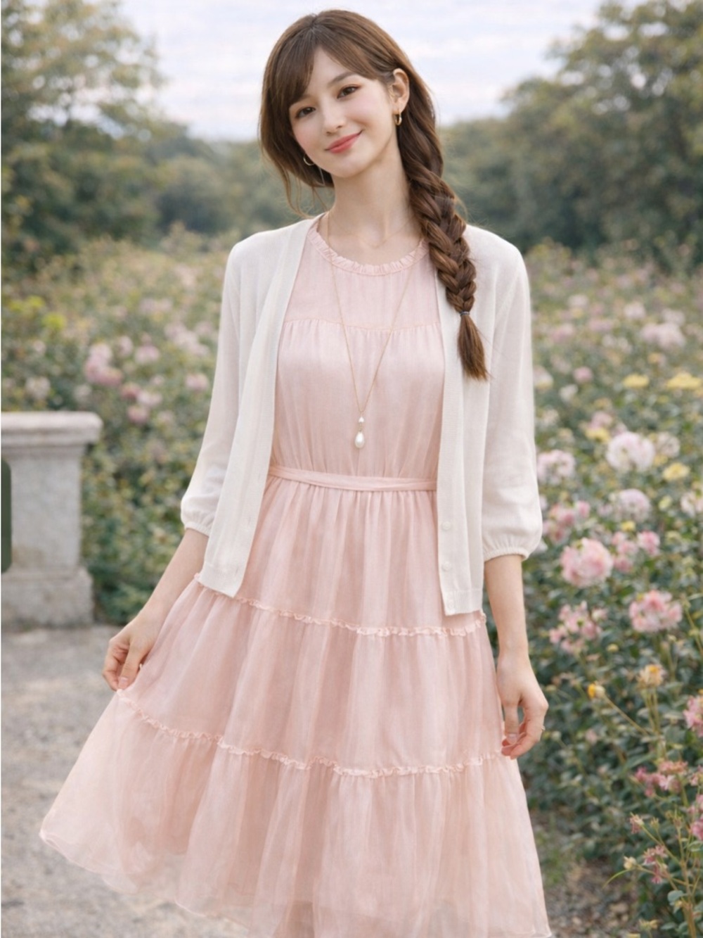 Women's 100% Mulberry Silk Midi Peach Dress For Summer Travel Size M-L